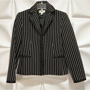 Talbots Sz 2 Black Ivory Textured Polka Dot Jacquard xs Tuxedo Blazer Jacket